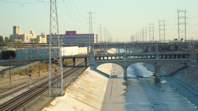 The river heading out of Downtown LA, on its way to Long Beach