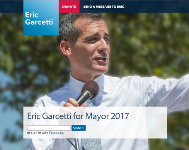 Screen shot from web site for Garcetti's 2017 campaign