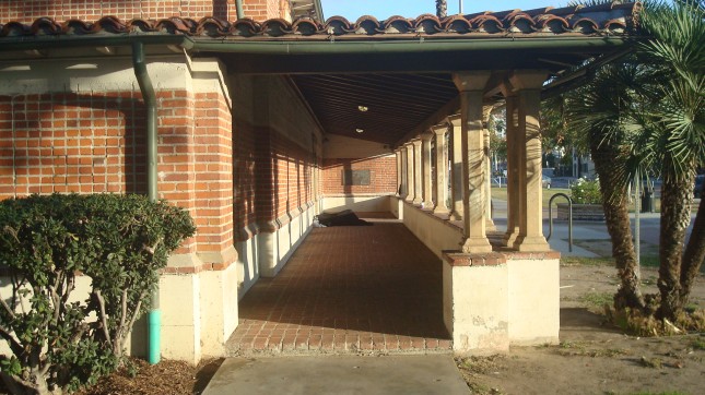 A side view of the library's entrance.