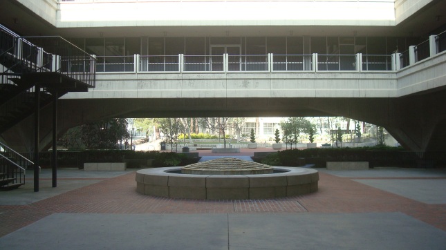 The fountain at the center of the courtyard.