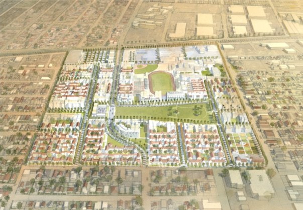 Aerial view of proposed Jordan Downs redevelopment project.