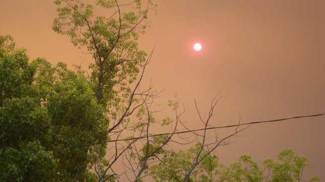 The sun seen through smoke from the Santa Clarita fire.